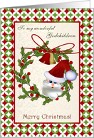 Christmas card for Godchildren - Santa, bells and holly wreath card