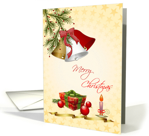 Christmas card - bells, pine, candle and christmas decorations card