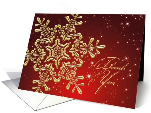Business Thank You card - golden snowflake on starry red... (869930)