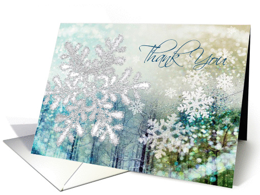 Thank you for Christmas gift card - silver snowflakes on blue card