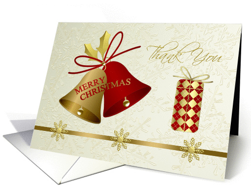 Thank you for Christmas gift card - bells. snowflakes and present card