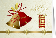 Thank you for Christmas gift card - bells. snowflakes and present card