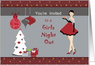 Girls Night Out Invitation - Girl, Ornaments, Christmas Tree card