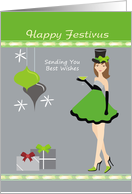 Festivus - Girl and ornaments card