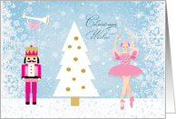 Christmas fairy-tale - Nutcracker, Christmas tree and ballerina card
