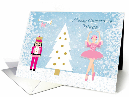 Christmas Niece - Nutcracker, Christmas tree and ballerina card