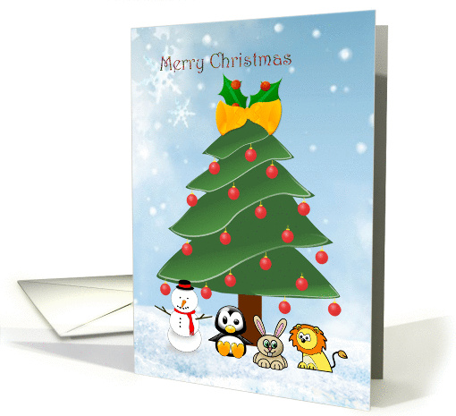 Christmas tree and animals card (877575)