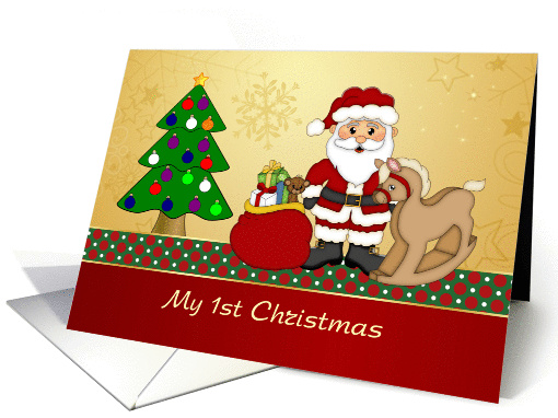 Baby's First Christmas - Santa, tree, presents, rocking horse card
