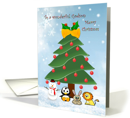 Christmas Godson - tree and animals card (878312)
