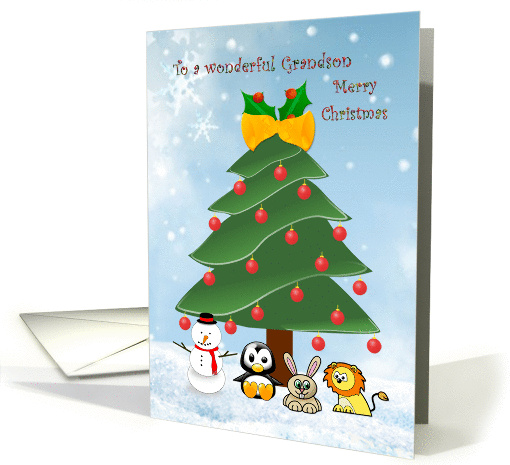Christmas Grandson - tree and animals card (878315)