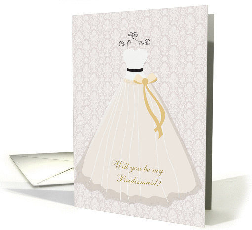 Wedding dress on pink damask - Bridesmaid Request card (895720)