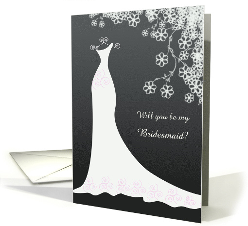 Weding, Bridesmaid - white gown and flowers on black card (895860)