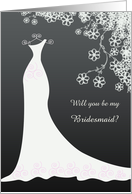 Weding, Bridesmaid - white gown and flowers on black card