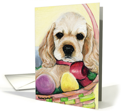Cocker Spaniel in basket card (363607)