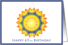 Happy 65th Birthday - star flower in orange & blue card