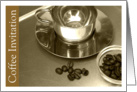 Coffee Invitation - design coffee cup and coffee beans on tray photography card