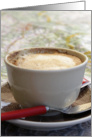 Coffee Invitation - cup of cappuccino coffee close up photography card