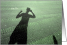 Hello - shadow silhouette of woman on sand photography card