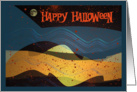 Happy Halloween, blood spattered full moon abstract landscape card