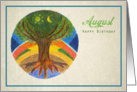 Happy Birthday in August, tree of life illustration card