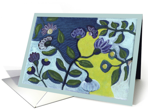 Flowers in Blue Happy Birthday painting card (1400246)