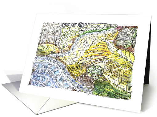 Jungle Abstract Botanical Line Art Tangle Drawing Green Birthday card