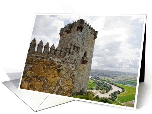 Medieval Castle in landscape, history fairy tales photography card