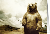 Hello Brown Bear in mountain landscape card