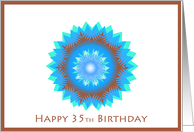 Happy 35th Birthday, star flower in blue, green, brown card