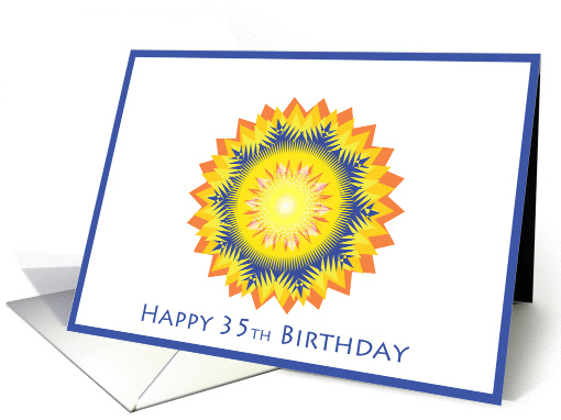 Happy 35th Birthday, star flower in yellow, orange, blue card (842294)