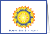 Happy 40th Birthday - star flower in orange & blue card