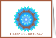 Happy 50th Birthday - star flower in blue green and brown card