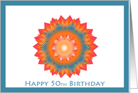 Happy 50th Birthday - star flower in red orange and blue card