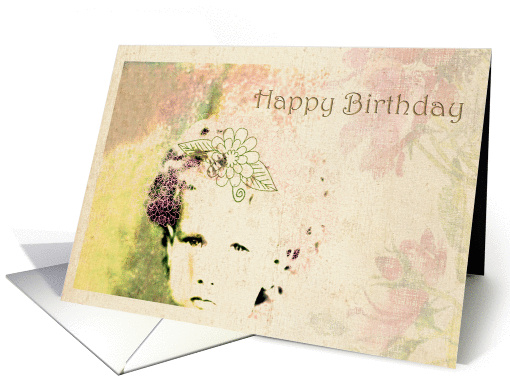 Happy Birthday Girl, vintage style portrait girl card (842824)