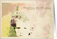 Happy Birthday Girl, vintage style portrait girl card