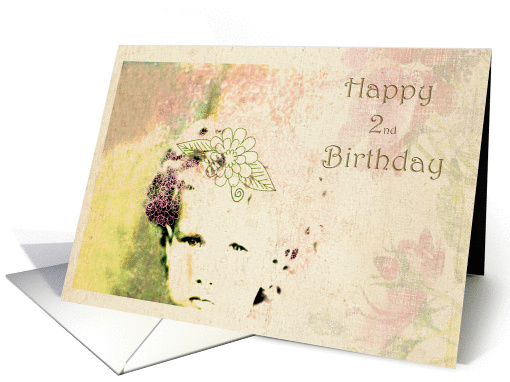 Happy 2nd Birthday Girl - portrait of girl with flowers card (843877)