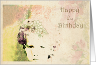 Happy 2nd Birthday Girl - portrait of girl with flowers card