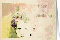 Happy 3rd Birthday Girl - portrait of girl with flowers card