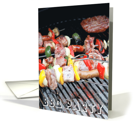 Barbecue Party Invitation - red hot grill with meat card (844208)