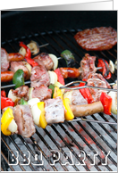 Barbecue Party Invitation - red hot grill with meat card