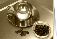 Coffee Invitation - design coffee cup and coffee beans on tray photography card