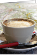 Coffee Invitation - cup of cappuccino coffee close up photography card