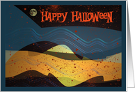 Happy Halloween, blood spattered full moon abstract landscape card