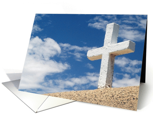 With Sympathy, white cross against blue cloudy sky card (847175)