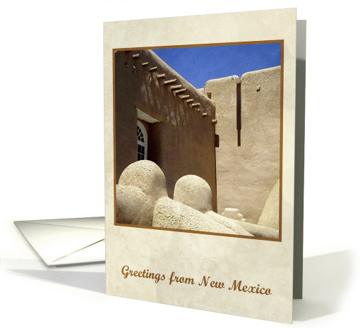 Greetings from New Mexico, Taos adobe church, photography card