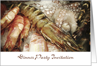 Dinner party invitation, fresh fish, shrimps, octopus, photography card