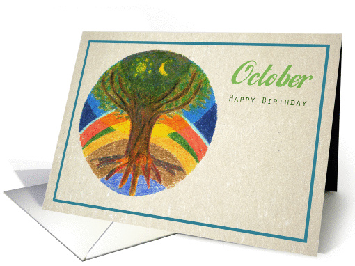 Happy Birthday in October, tree of life illustration card (856801)