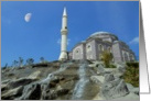 Mosque with waterfall and moon card