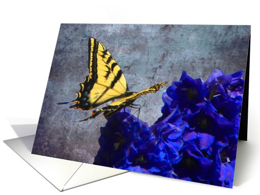 Yellow Swallowtail  on  Blue Florwers card (654932)