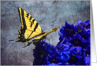 Yellow Swallowtail on Blue Florwers card